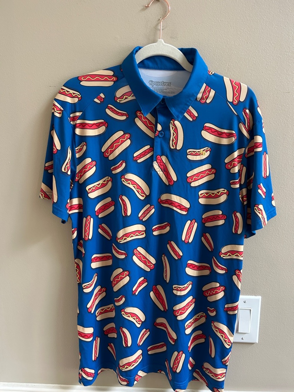 Tipsy Elves Hot Dog Golf Polo Shirt Size Medium